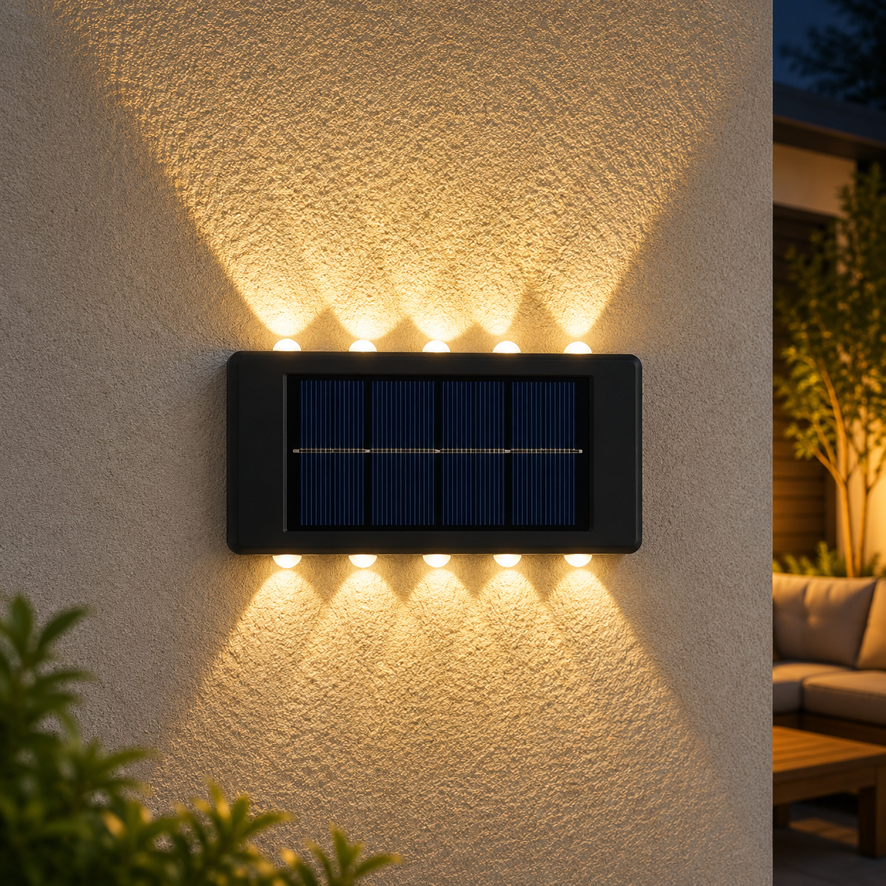 Solar LED Outdoor Wall Light | Up & Down Glow | 2–12 LEDs | Waterproof