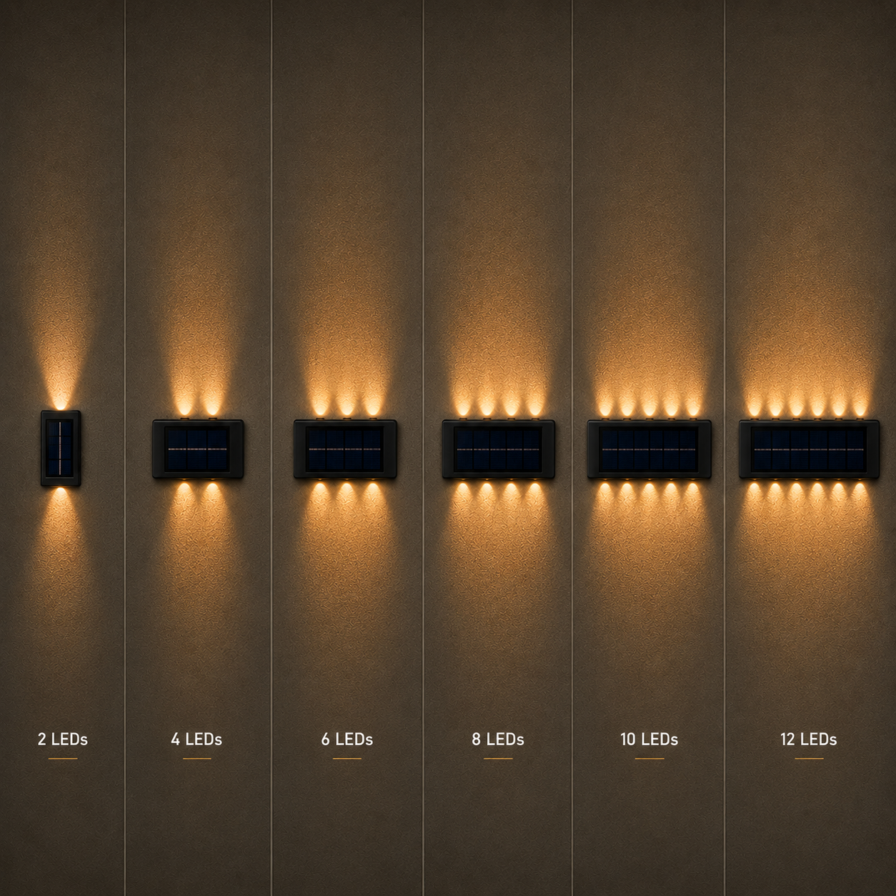 Solar LED Outdoor Wall Light | Up & Down Glow | 2–12 LEDs | Waterproof