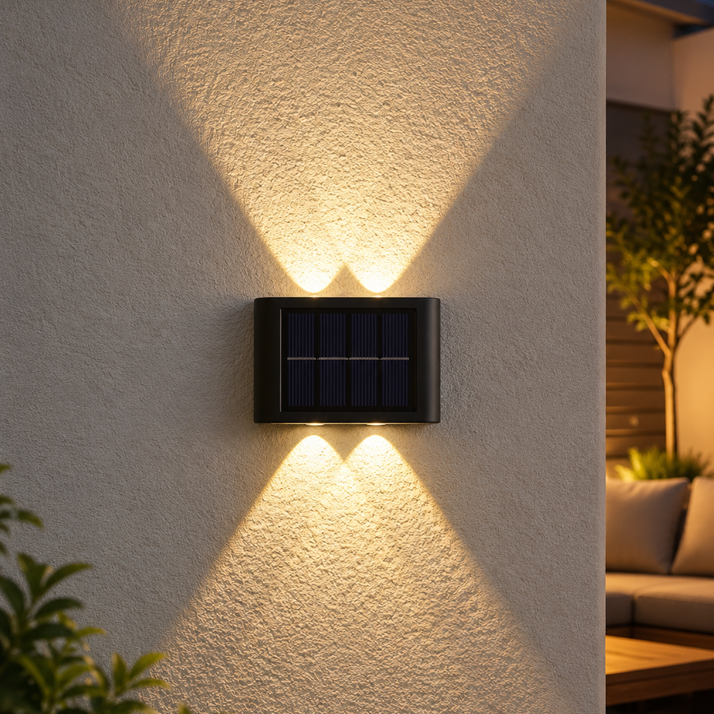 Solar LED Outdoor Wall Light | Up & Down Glow | 2–12 LEDs | Waterproof