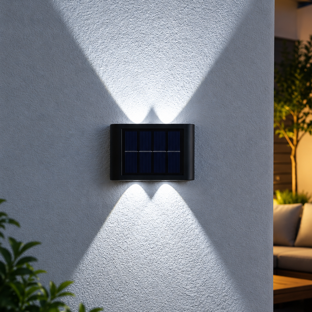 Solar LED Outdoor Wall Light | Up & Down Glow | 2–12 LEDs | Waterproof