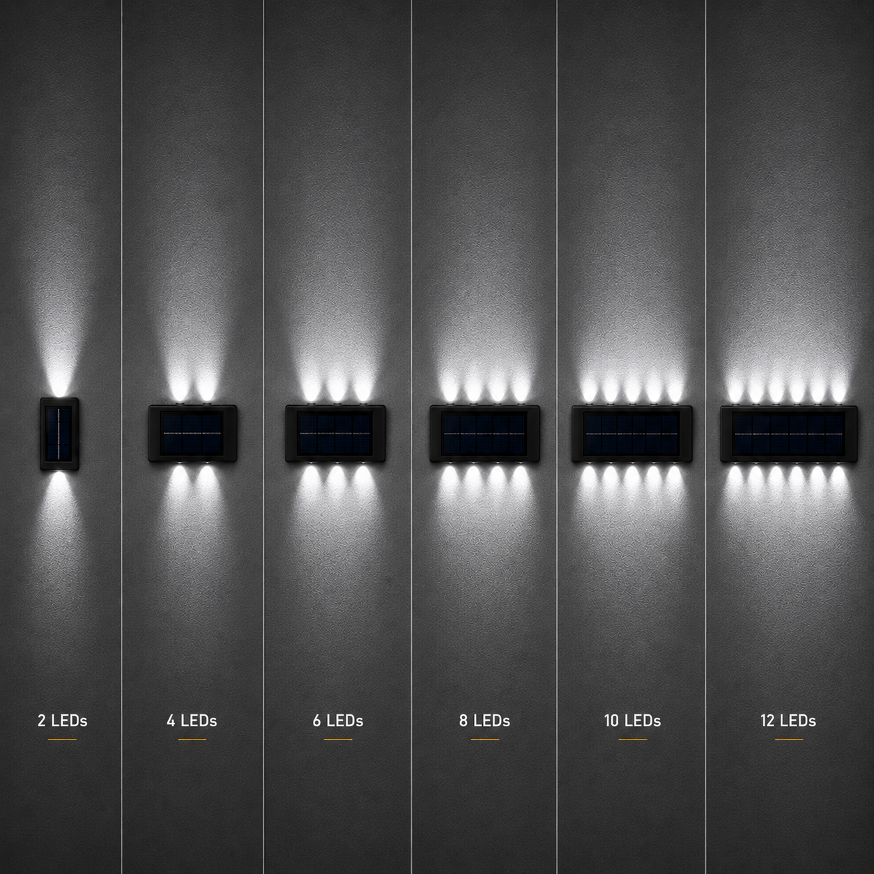 Solar LED Outdoor Wall Light | Up & Down Glow | 2–12 LEDs | Waterproof