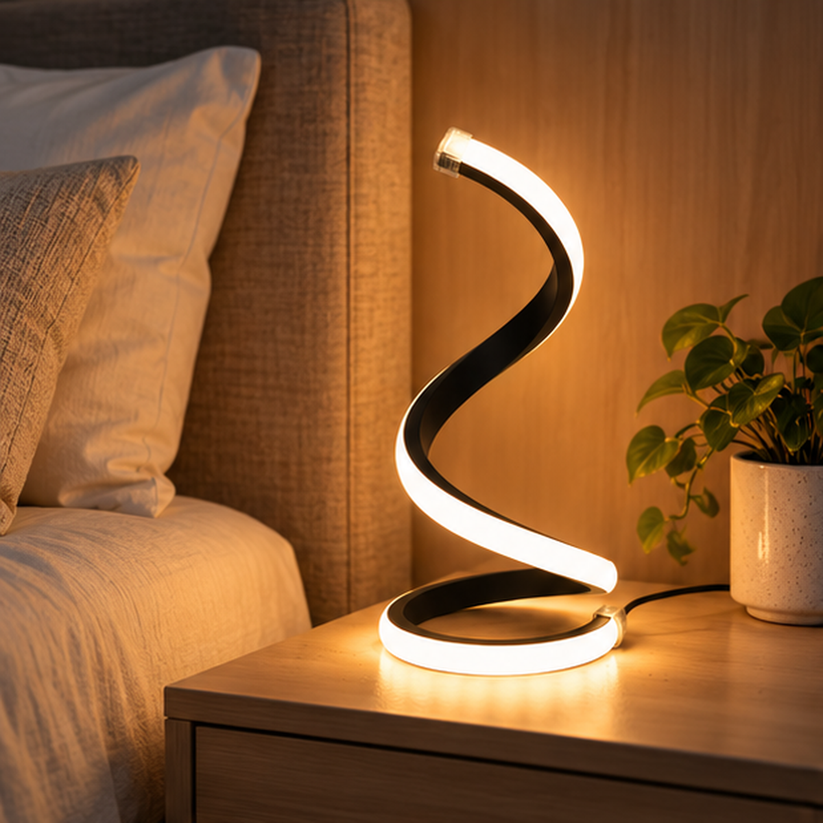 Modern LED Spiral Desk Lamp | Dimmable USB Bedside Light