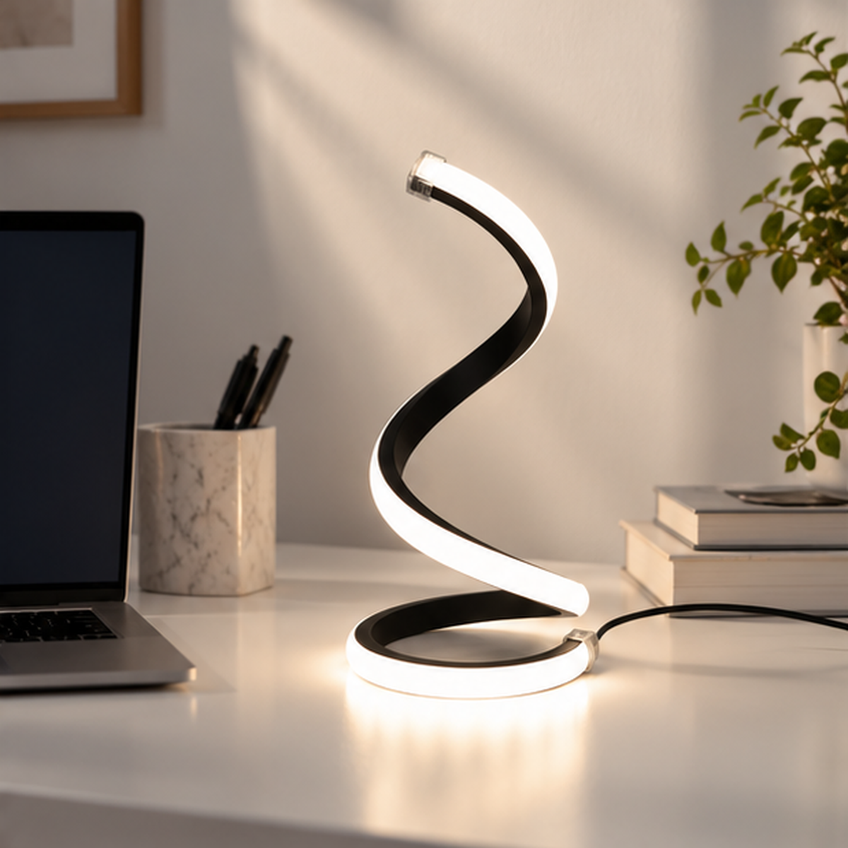 Modern LED Spiral Desk Lamp | Dimmable USB Bedside Light
