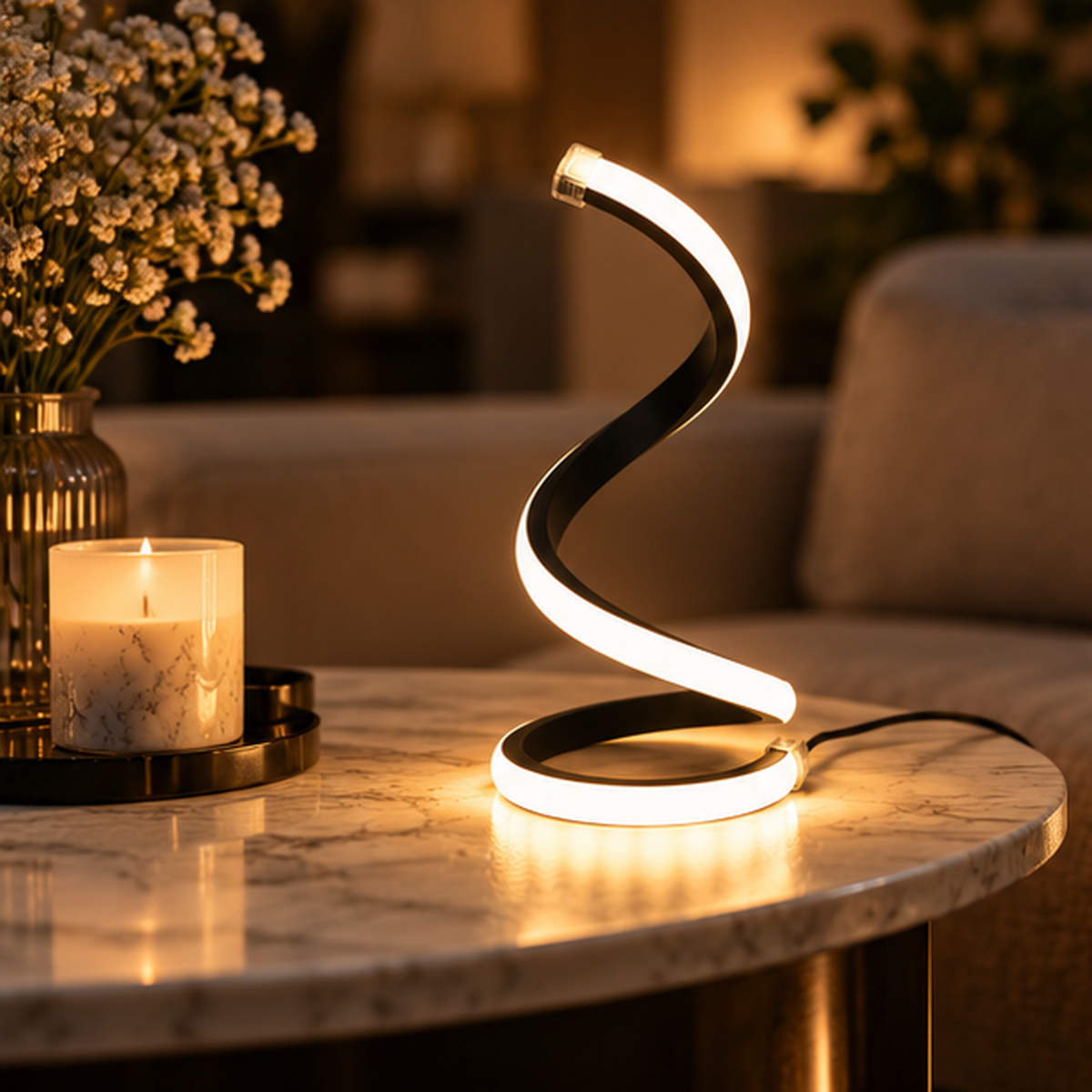 Modern LED Spiral Desk Lamp | Dimmable USB Bedside Light