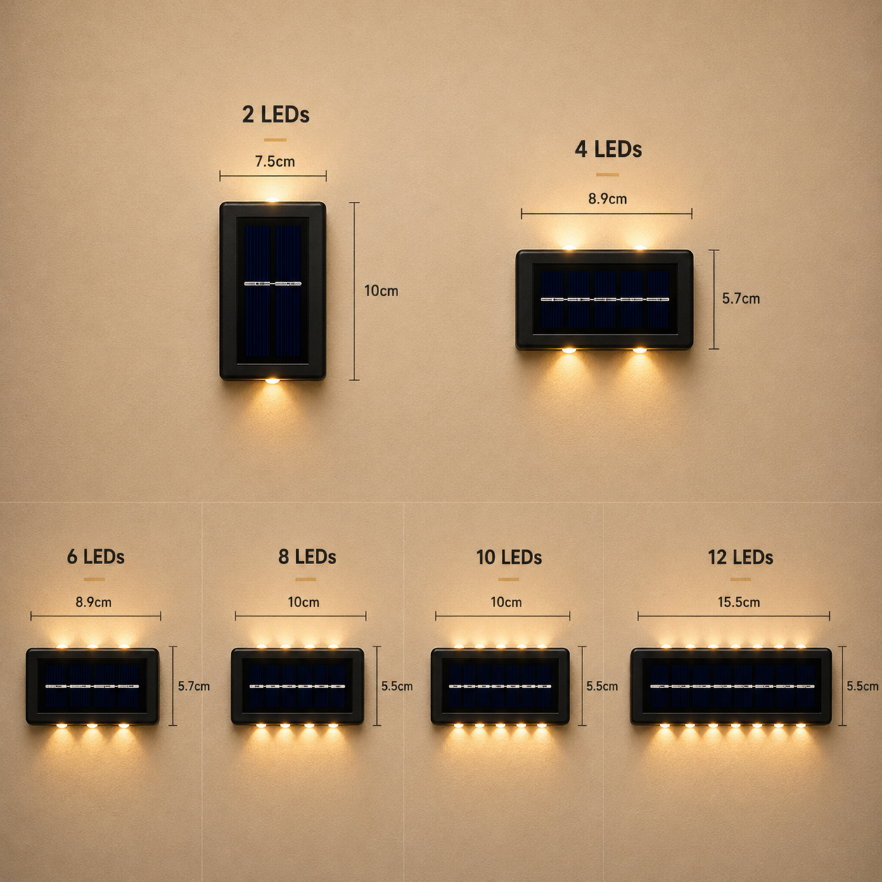 Solar LED Outdoor Wall Light | Up & Down Glow | 2–12 LEDs | Waterproof