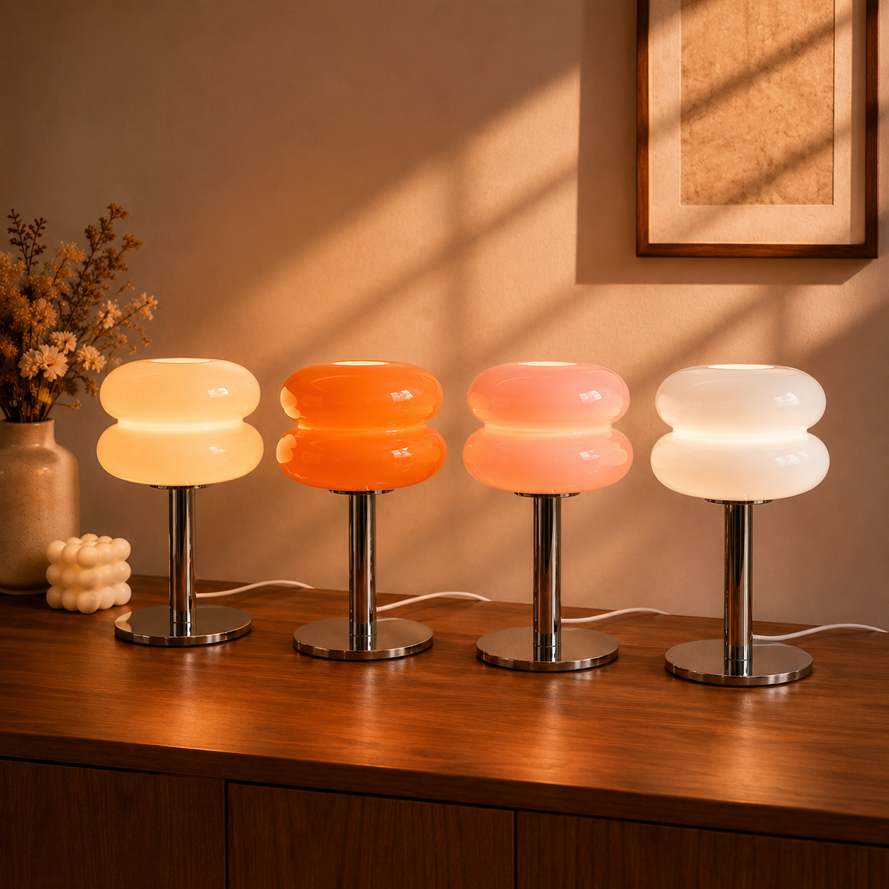 Macaron Glass Table Lamp | Modern 3-Color Dimmable LED Bedside Night Light