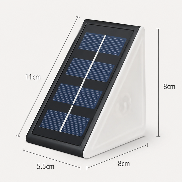 Triangle-shaped solar panel with dimensions on a white background
