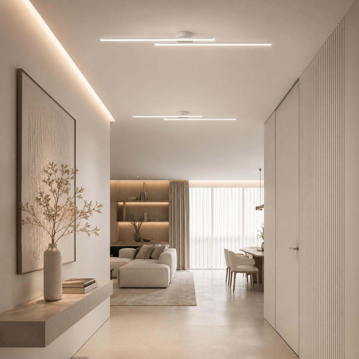 Linear LED Ceiling Light | Aluminum Bar Flush Mount | 60 / 90 / 120 cm